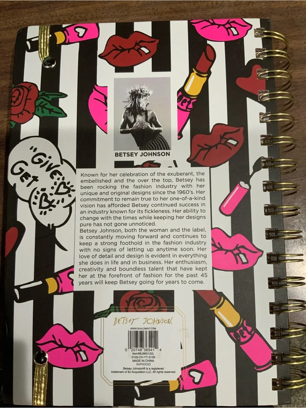 Betsey Johnson Black & Hot Pink Lipstick and Lips Spiral Notebook
